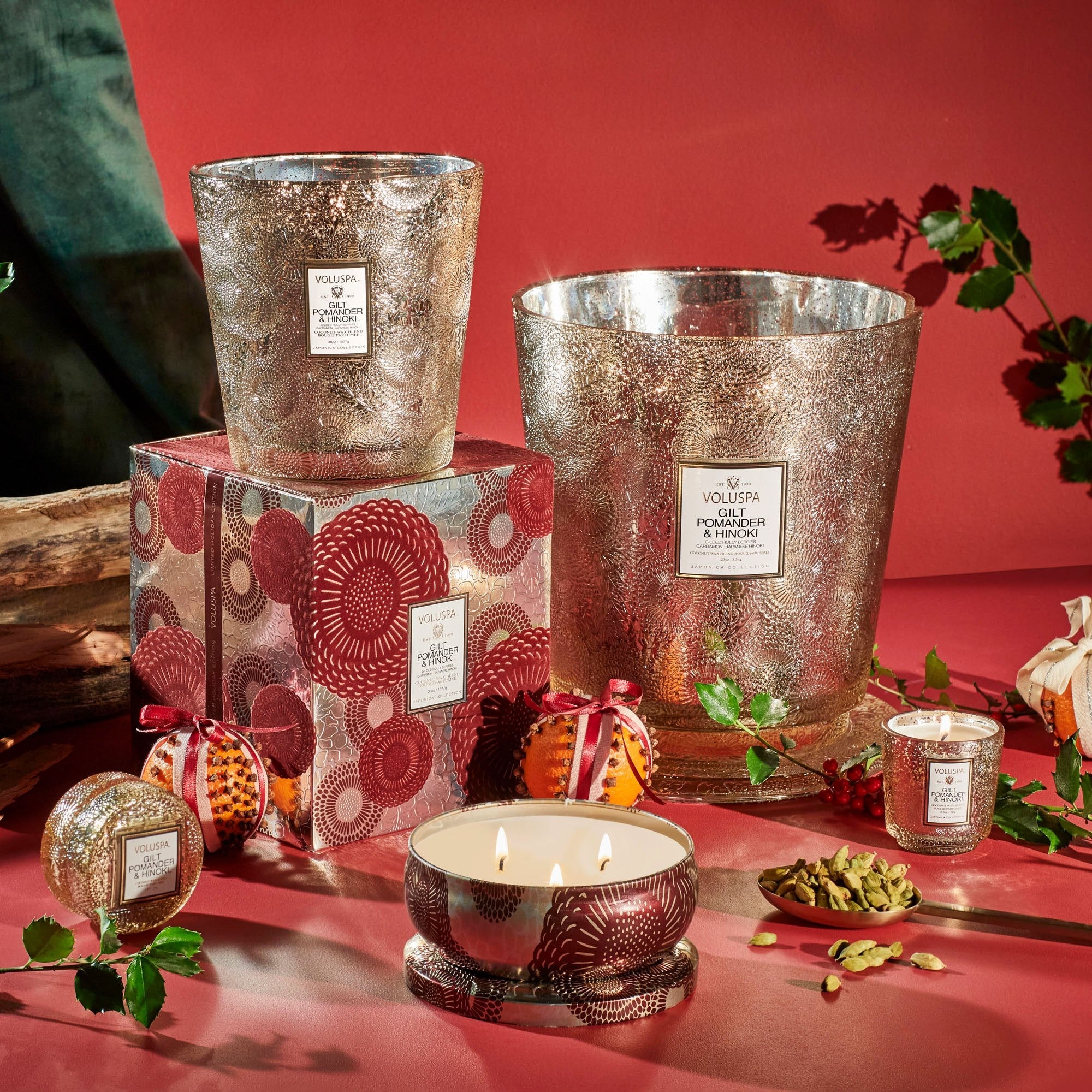 Gilt Pomander & Hinoki - 3 Wick Hearth Candle - Image 2
